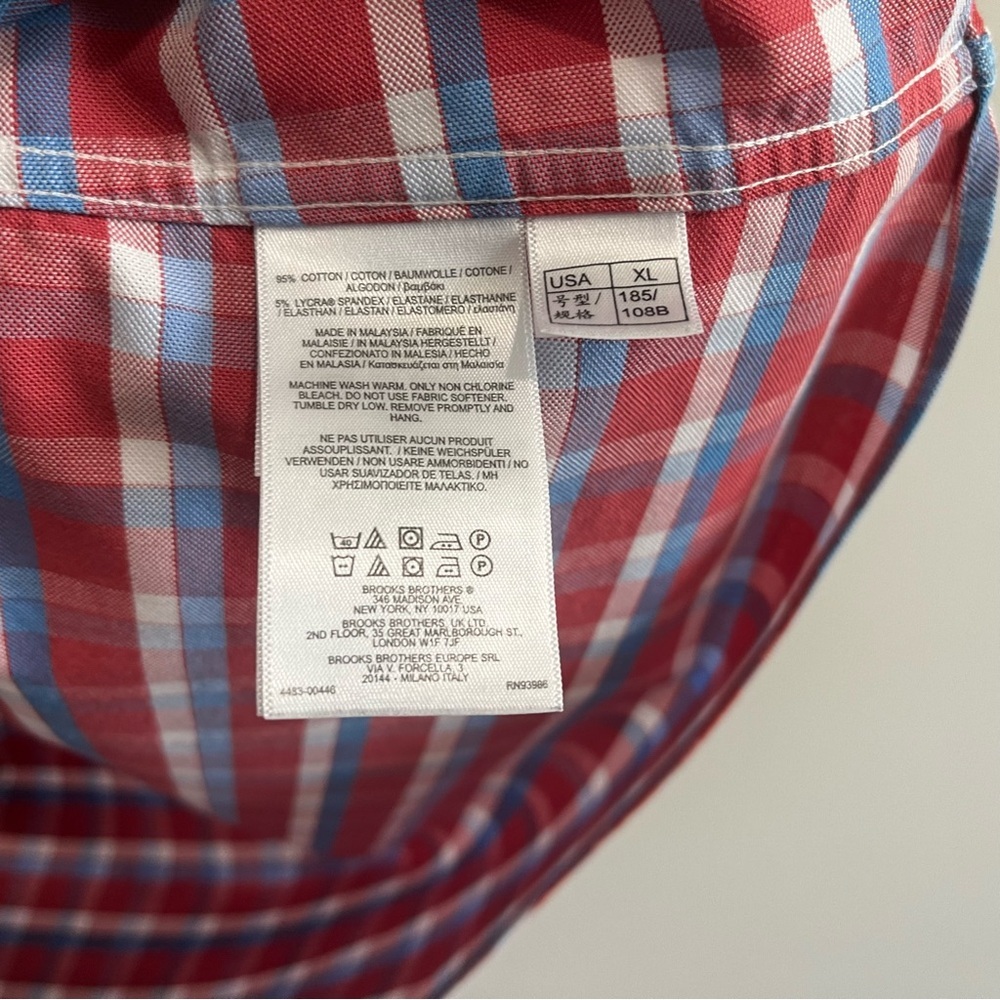 Brooks Brothers Men's XL Red White & Blue Check Plaid Button Down Short Sleeve - Picture 8 of 8